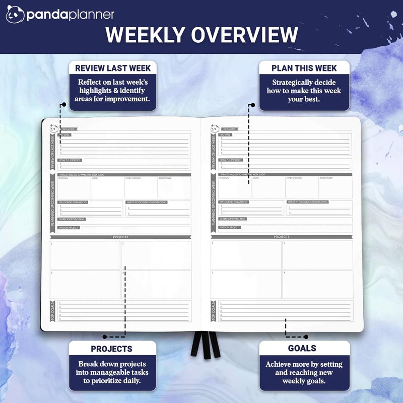 Panda Planner Pro A4 Daily Planner 2026 â€“ 6 Month Undated Planner with Hourly Schedule, Large 8.5x11 Layout, To Do List, Daily Journal, Goal Planner, Habit Tracker & Gratitude Organizer for Home/Office â€“ Purple - Image 4